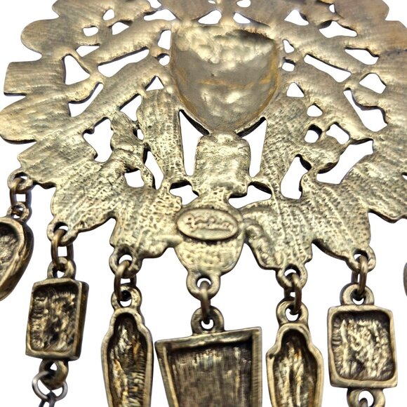 Goldette 1970s Egyptian Revival Gold Tone Necklace Cartouche & Scarab Motifs - Picture 12 of 16